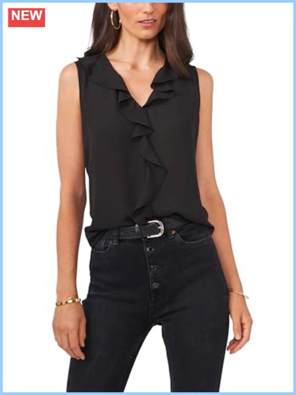 Sleeveless Ruffle Front Blouse V-Neck Pull On Regular Fit Top